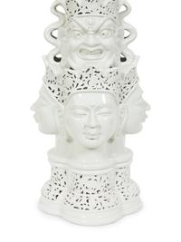 A Contemporary Blanc de Chine Porcelain Table Lamp with Mulit-Face Design