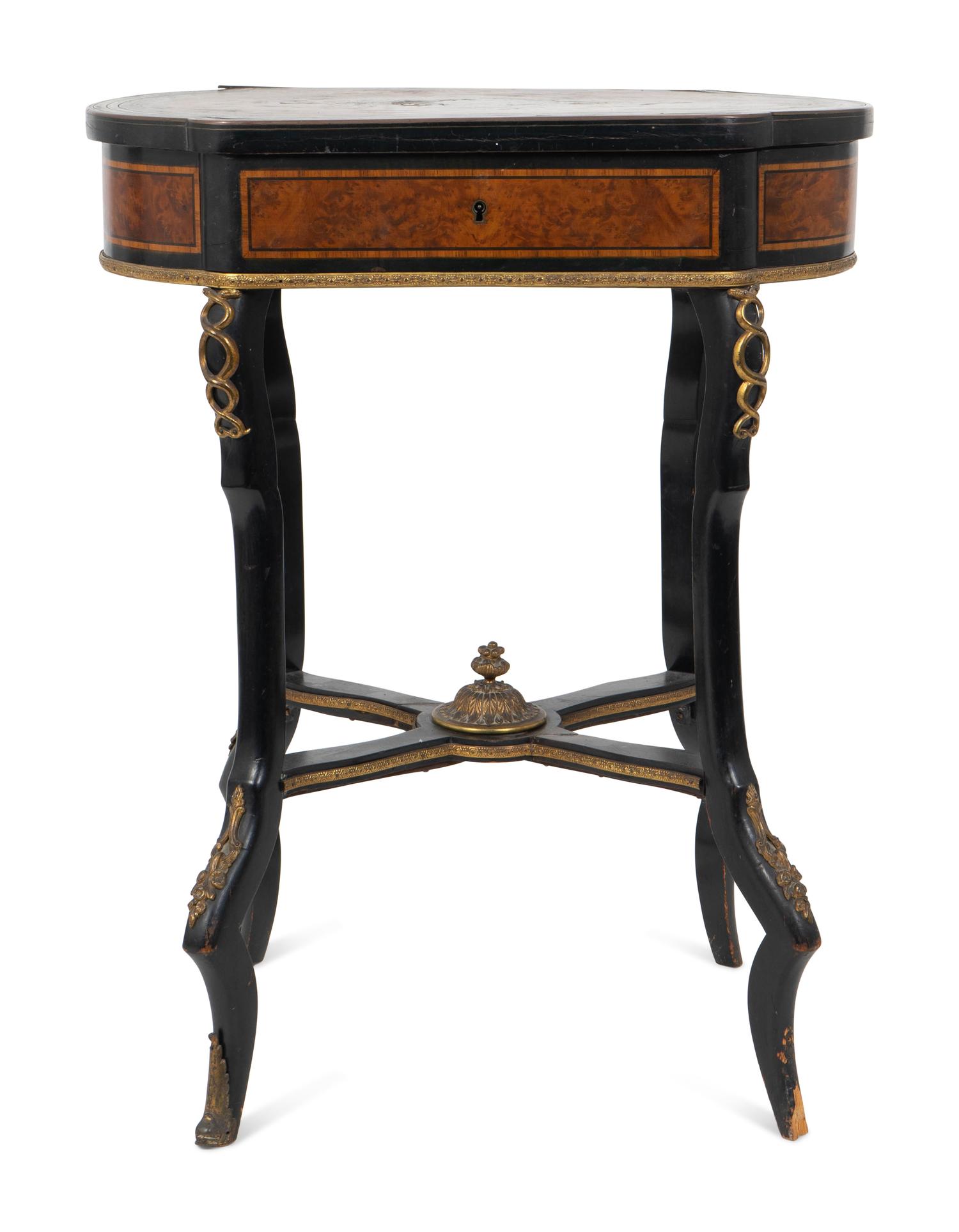 A Napoleon III Gilt Metal Mounted Ebonized and Burl Wood Dressing Table — 19TH CENTURY