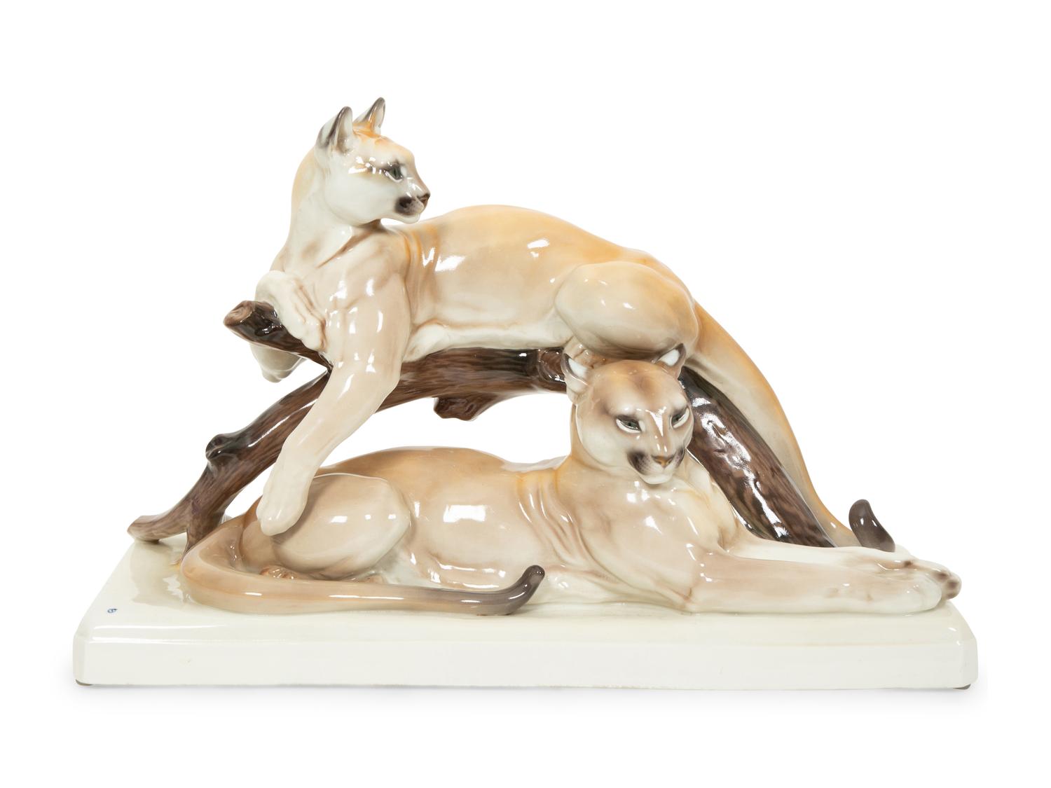 A Nymphemberg Porcelain Model of a Pair of Pumas