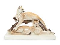 A Nymphemberg Porcelain Model of a Pair of Pumas