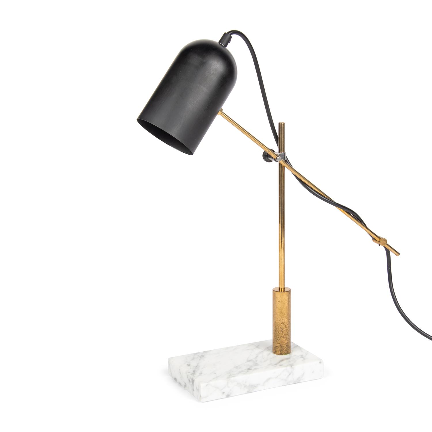 A Castor Catherine Steel, Brass, and Marble Table Lamp