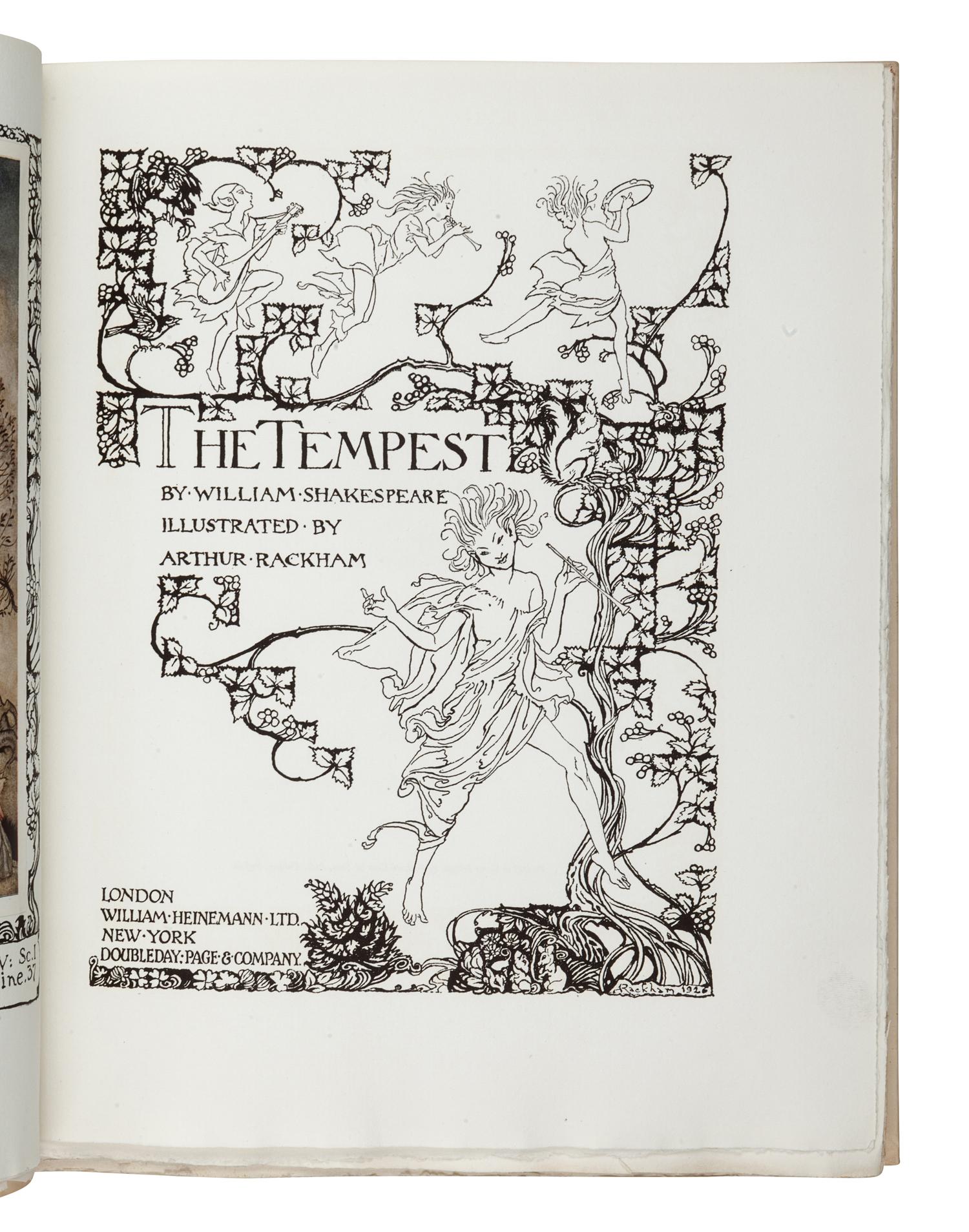 [ILLUSTRATED BOOKS]. RACKHAM, Arthur (1867-1939), illustrator. -- SHAKESPEARE, William (1564-1616). The Tempest . London and New York: William Heinemann and Doubleday Page & Co., [1926].