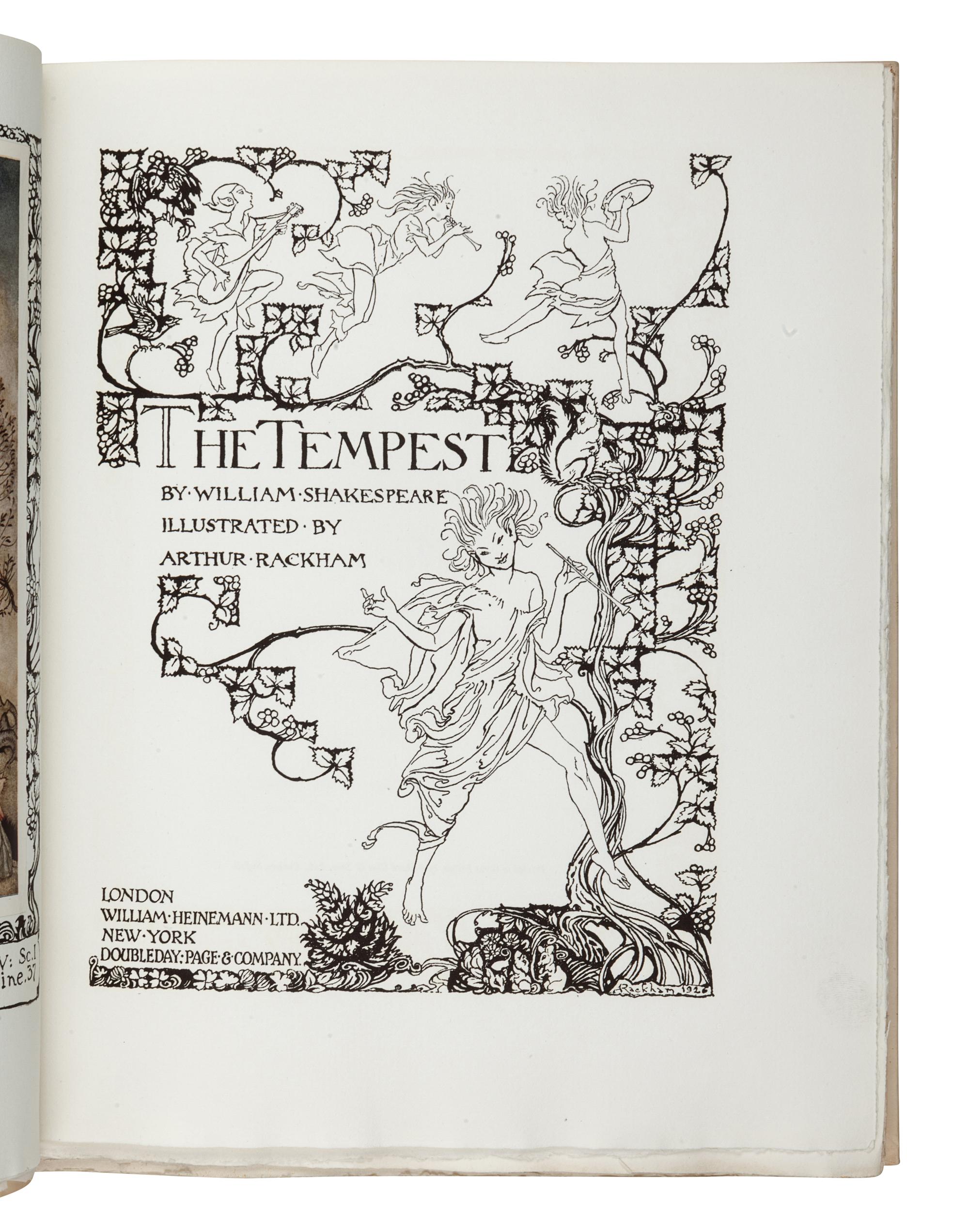 [ILLUSTRATED BOOKS]. RACKHAM, Arthur (1867-1939), illustrator. -- SHAKESPEARE, William (1564-1616). The Tempest . London and New York: William Heinemann and Doubleday Page & Co., [1926].
