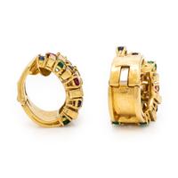 Multigem and Yellow Gold Hoop Earrings