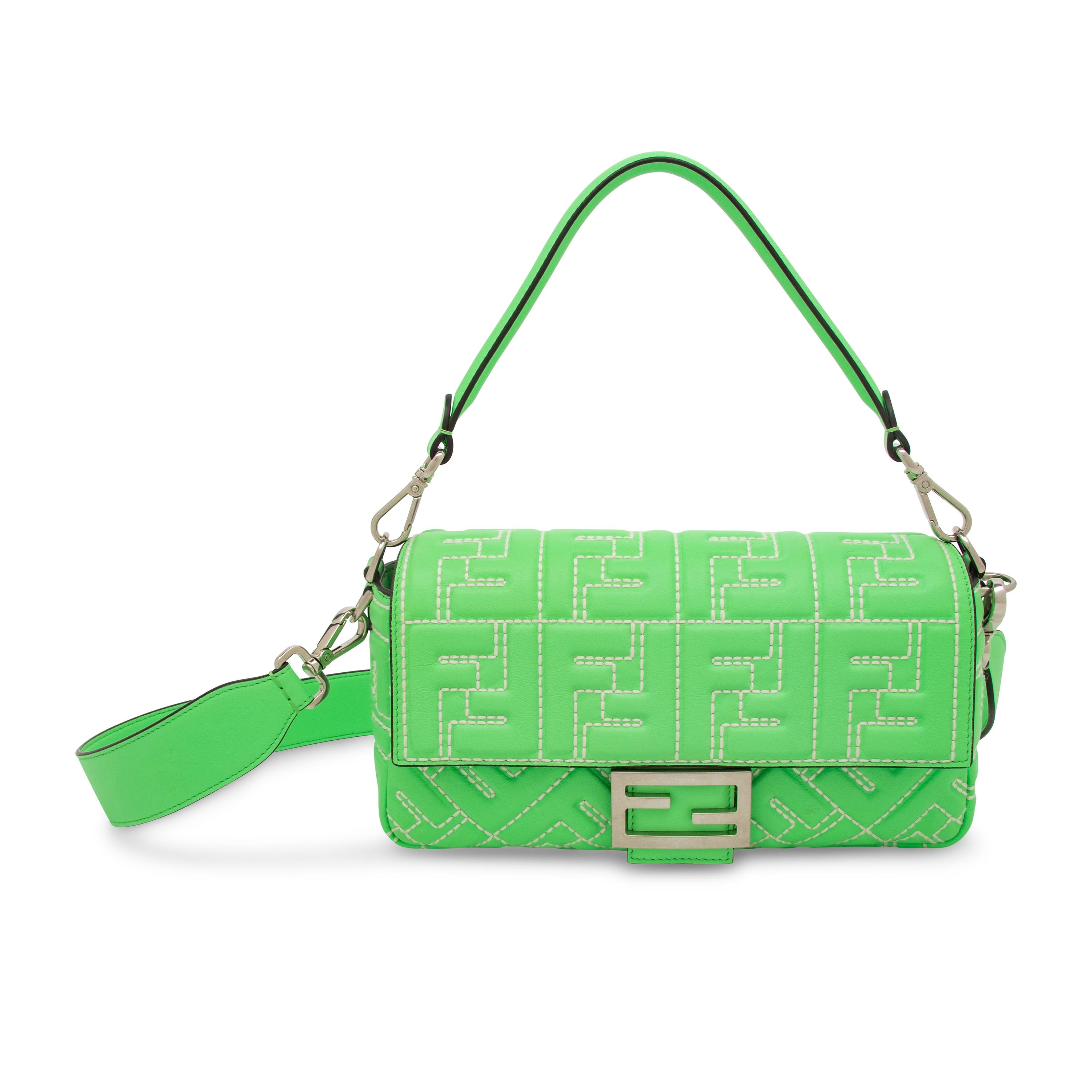 FENDI, MINT GREEN QUILTED LEATHER BAGUETTE