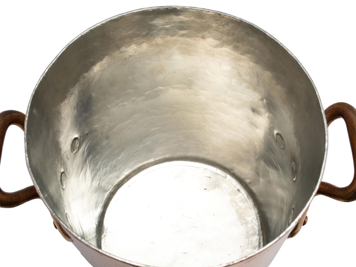 A French Copper Stock Pot with Cover and Brass Handles
