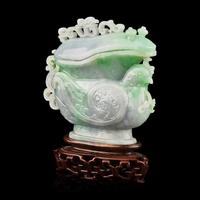 A Chinese Apple Green and Lavender Jadeite 'Phoenix' Covered Gong Vessel, Late 19th-20th Century 晚清-民國 翡翠鳳紋觥