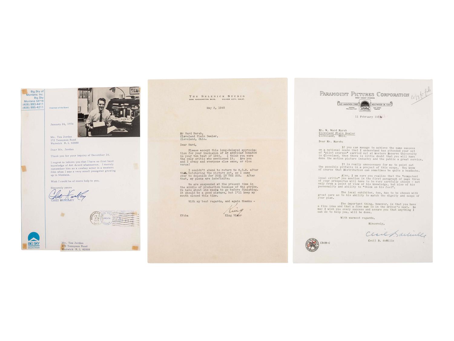 Autographed ephemera from directors, newsmen, Hollywood icons, and other ephemera including John Fitzgerald (1917-1963) Topps collector cards, 1964.