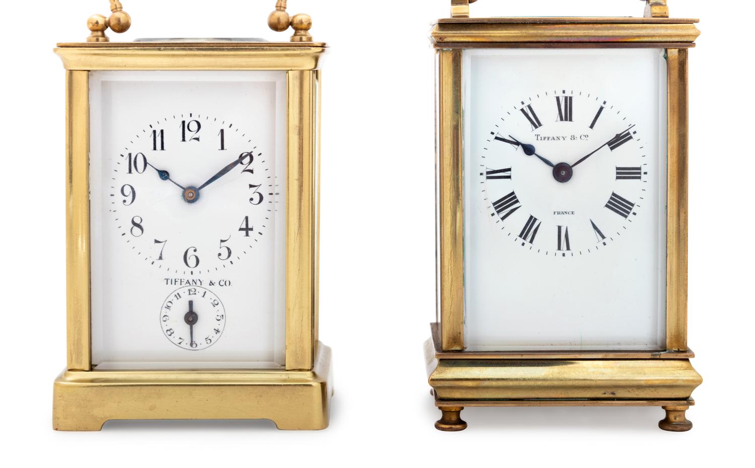 Two French Brass Carriage Clocks Retailed by Tiffany & Co.