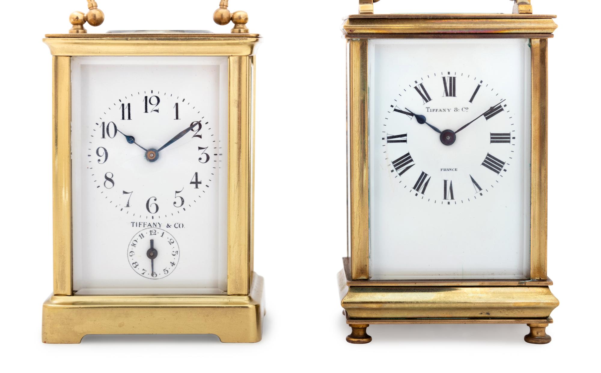 Two French Brass Carriage Clocks Retailed by Tiffany & Co.
