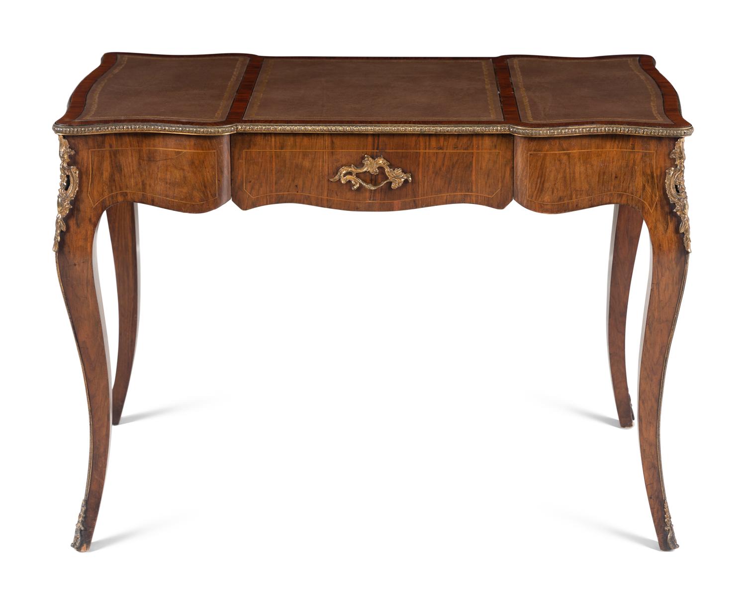 A Louis XV Style Gilt Metal Mounted Rosewood Bureau Plat