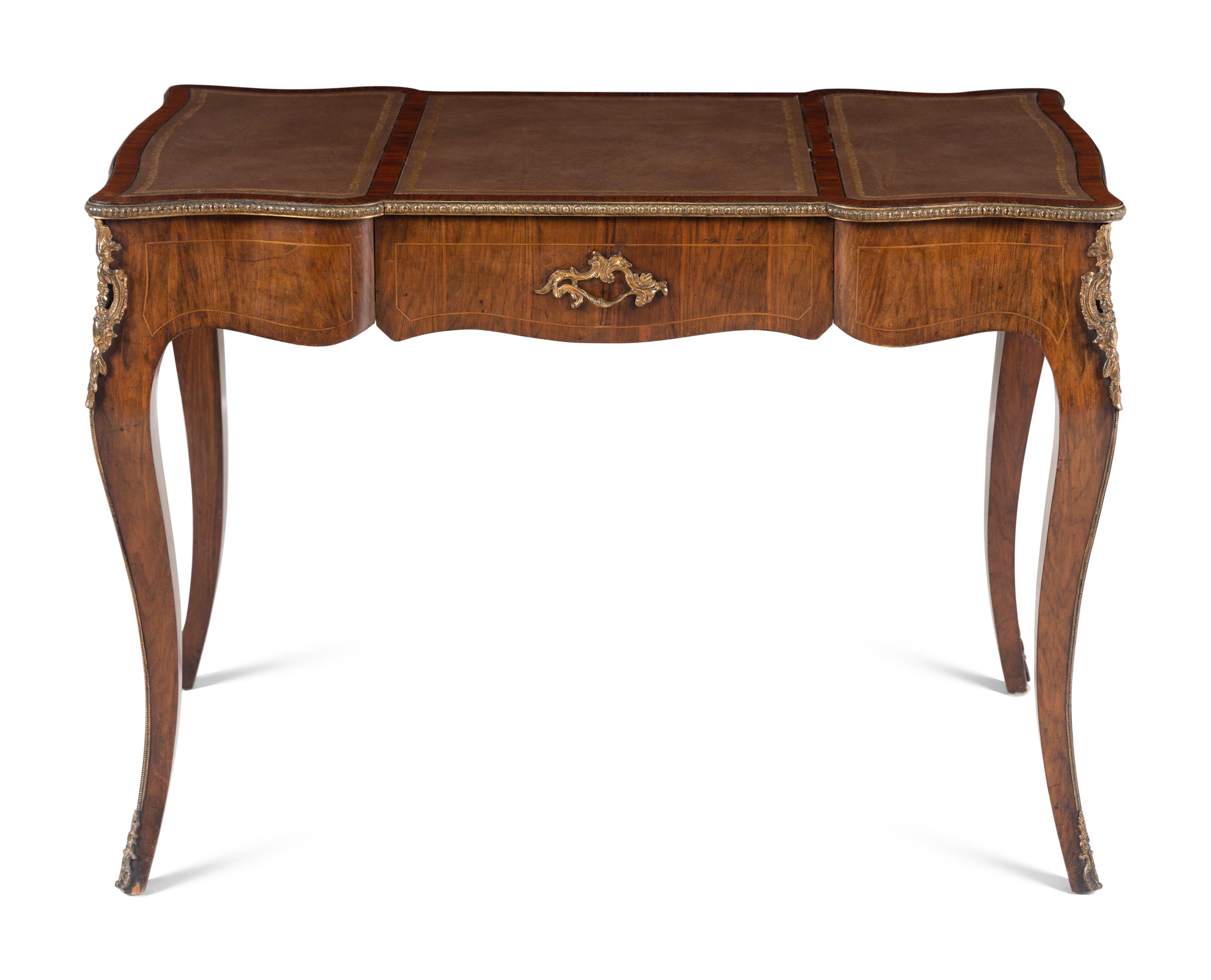 A Louis XV Style Gilt Metal Mounted Rosewood Bureau Plat