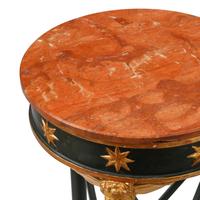 A Pair of Neoclassical Style Painted and Parcel Gilt Marble-Top Tables