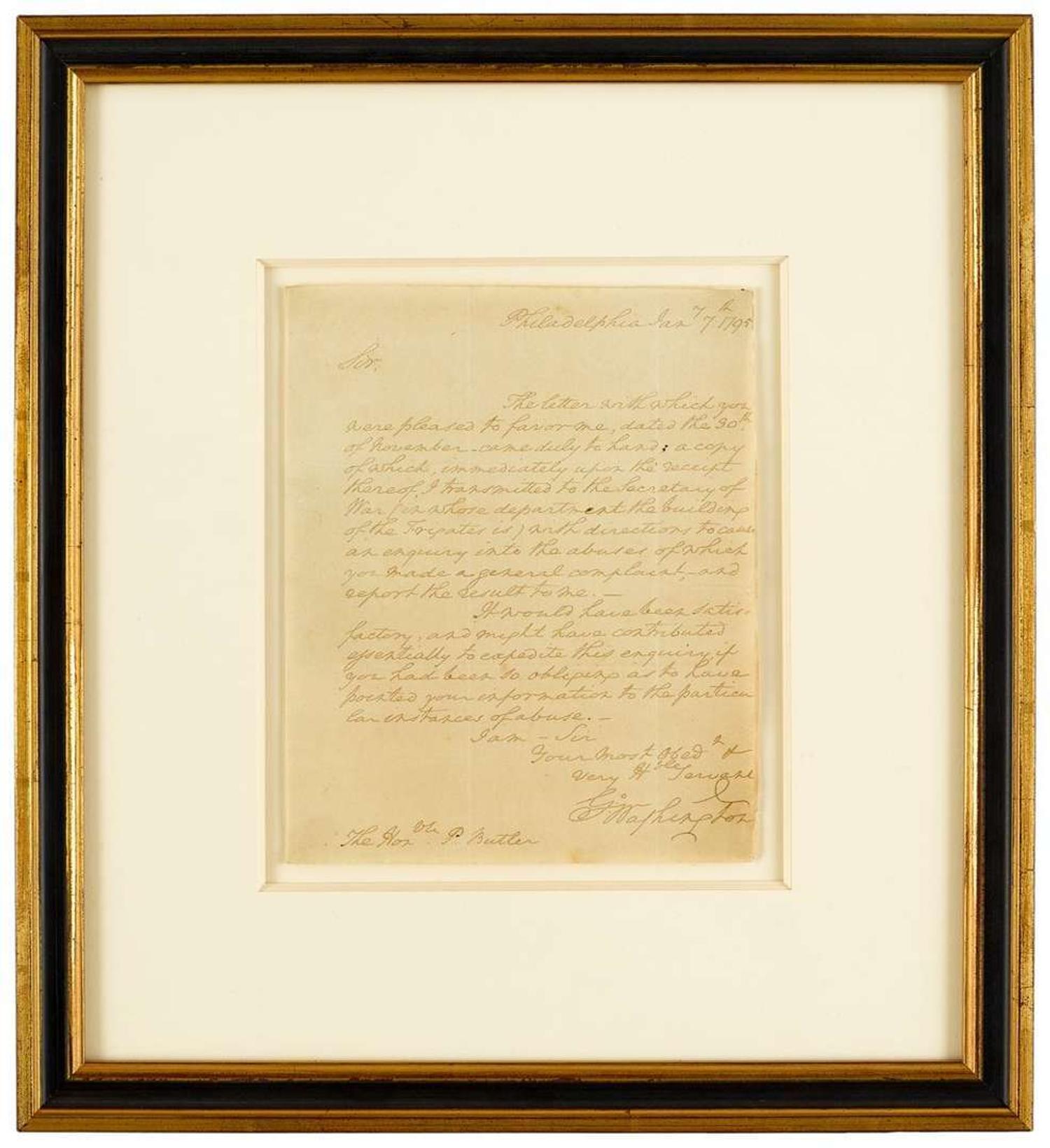 Autograph letter signed, George Washington philadelphia, pa, january 7, 1795