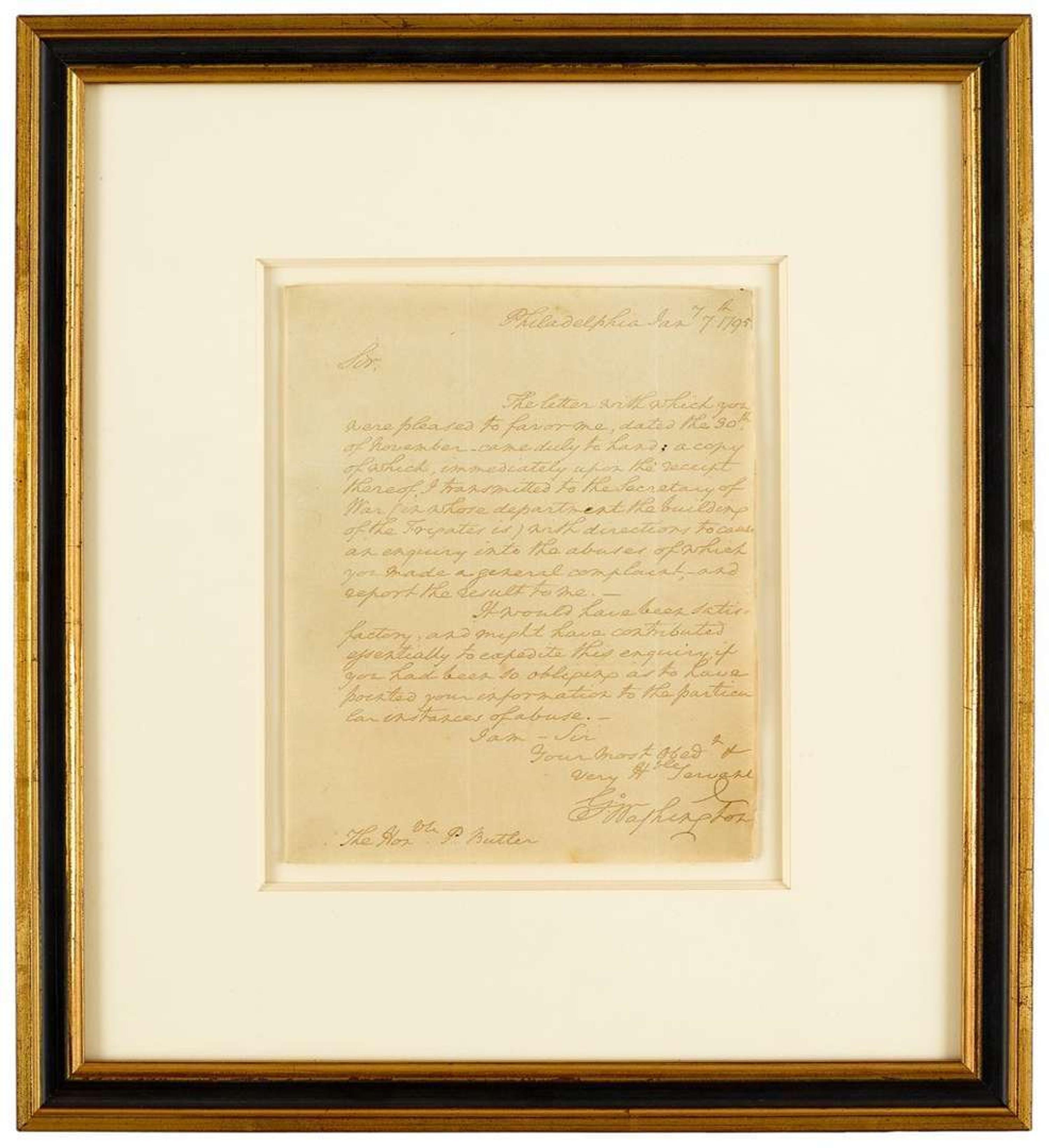 Autograph letter signed, George Washington philadelphia, pa, january 7, 1795
