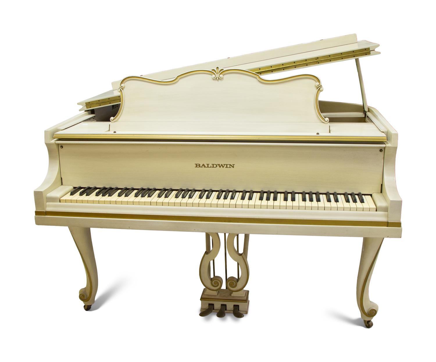 A Baldwin White Painted and Parcel Gilt Baby Grand Piano