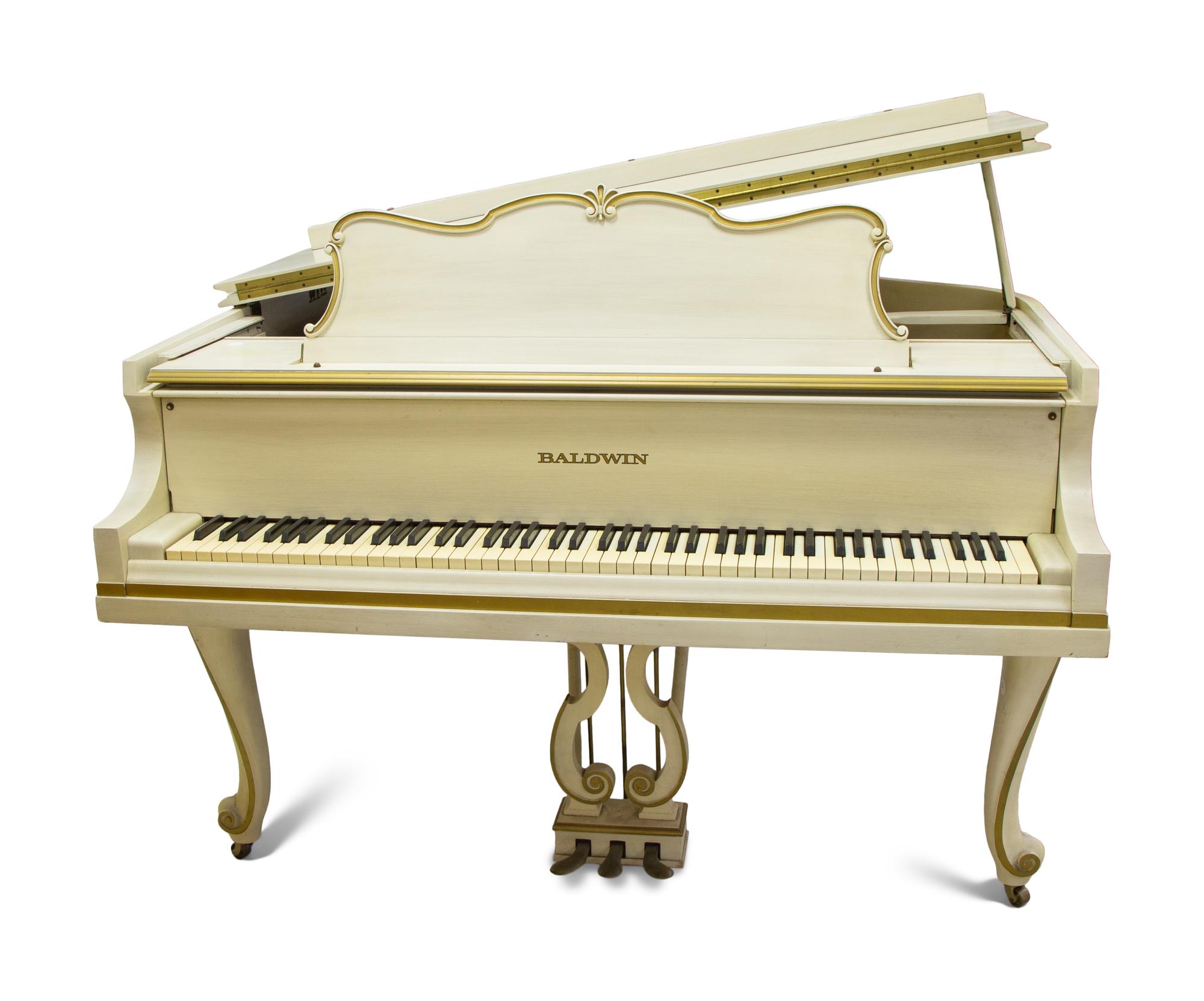A Baldwin White Painted and Parcel Gilt Baby Grand Piano