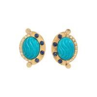 YELLOW GOLD, IMITATION TURQUOISE AND SAPPHIRE EARCLIPS