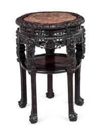 A Chinese Export Marble-Inset Hardwood Pedestal Table