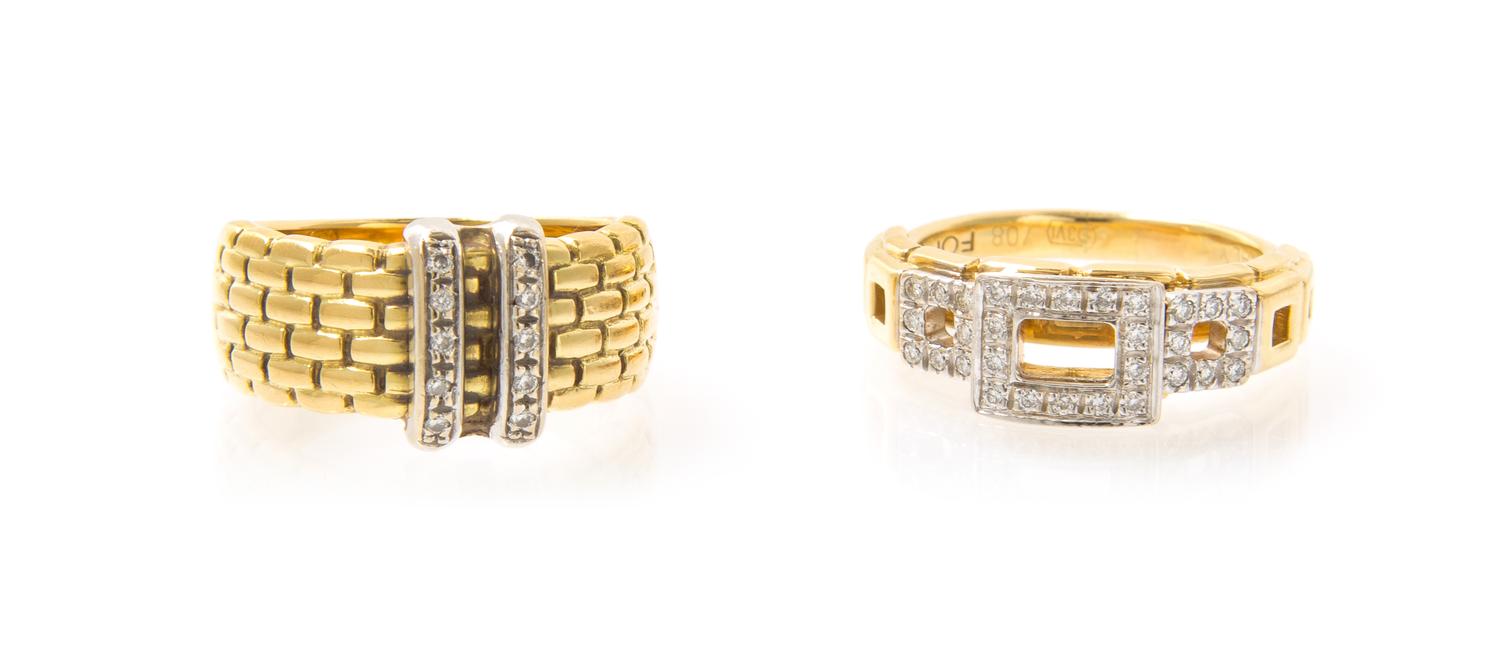 A Collection of 18 Karat Yellow Gold and Diamond Rings, Fope, 12.80 dwts.