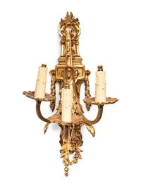 A Pair of Neoclassical Gilt Bronze Three-Light Sconces