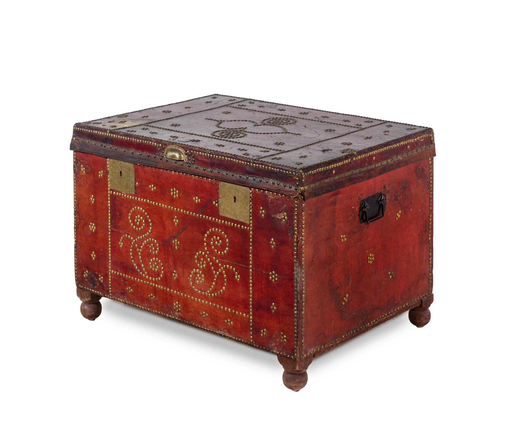 A Nailhead Decorated Leather Veneered Trunk