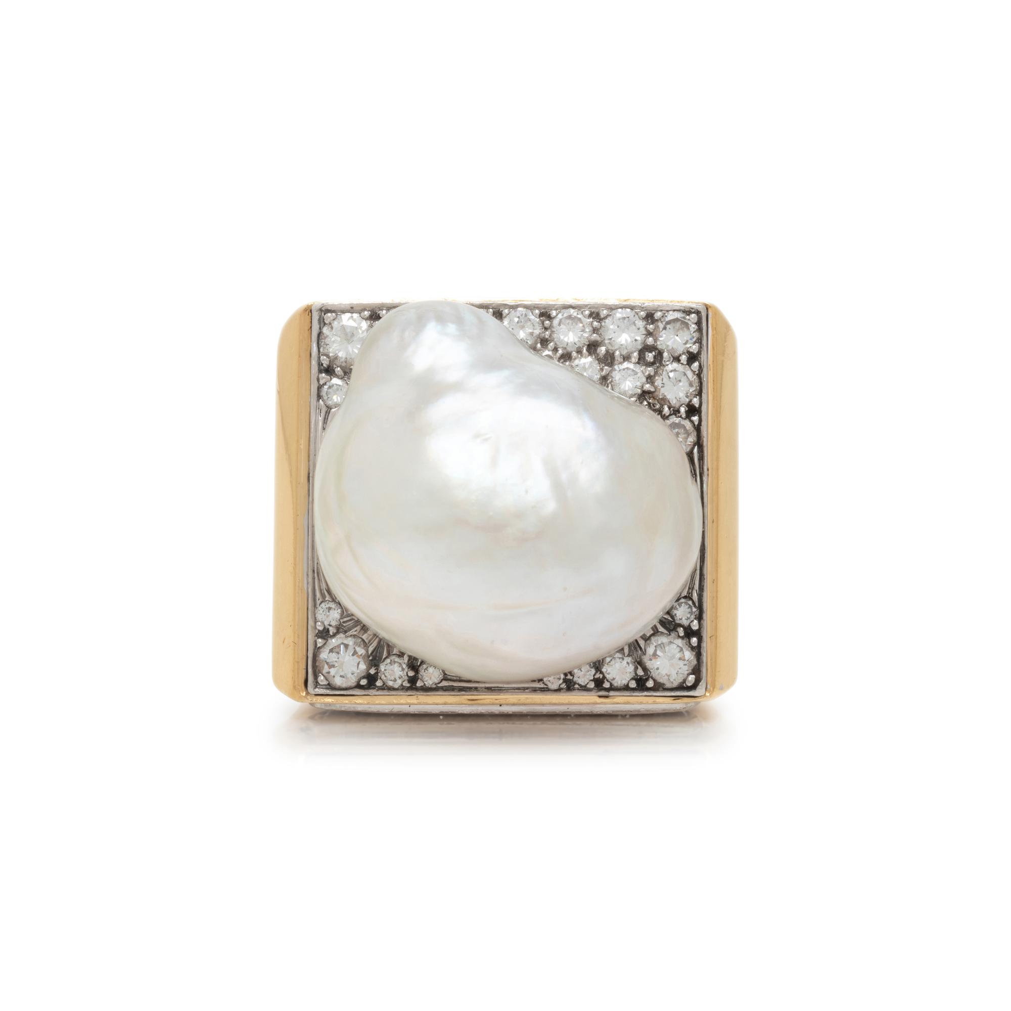 DAVID WEBB, BAROQUE CULTURED PEARL AND DIAMOND RING
