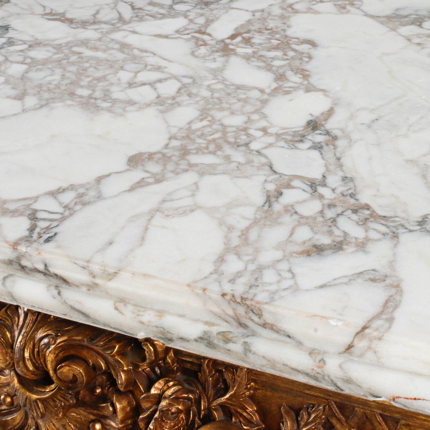 A Large Louis XV Style Giltwood and Marble-Top Salon Table