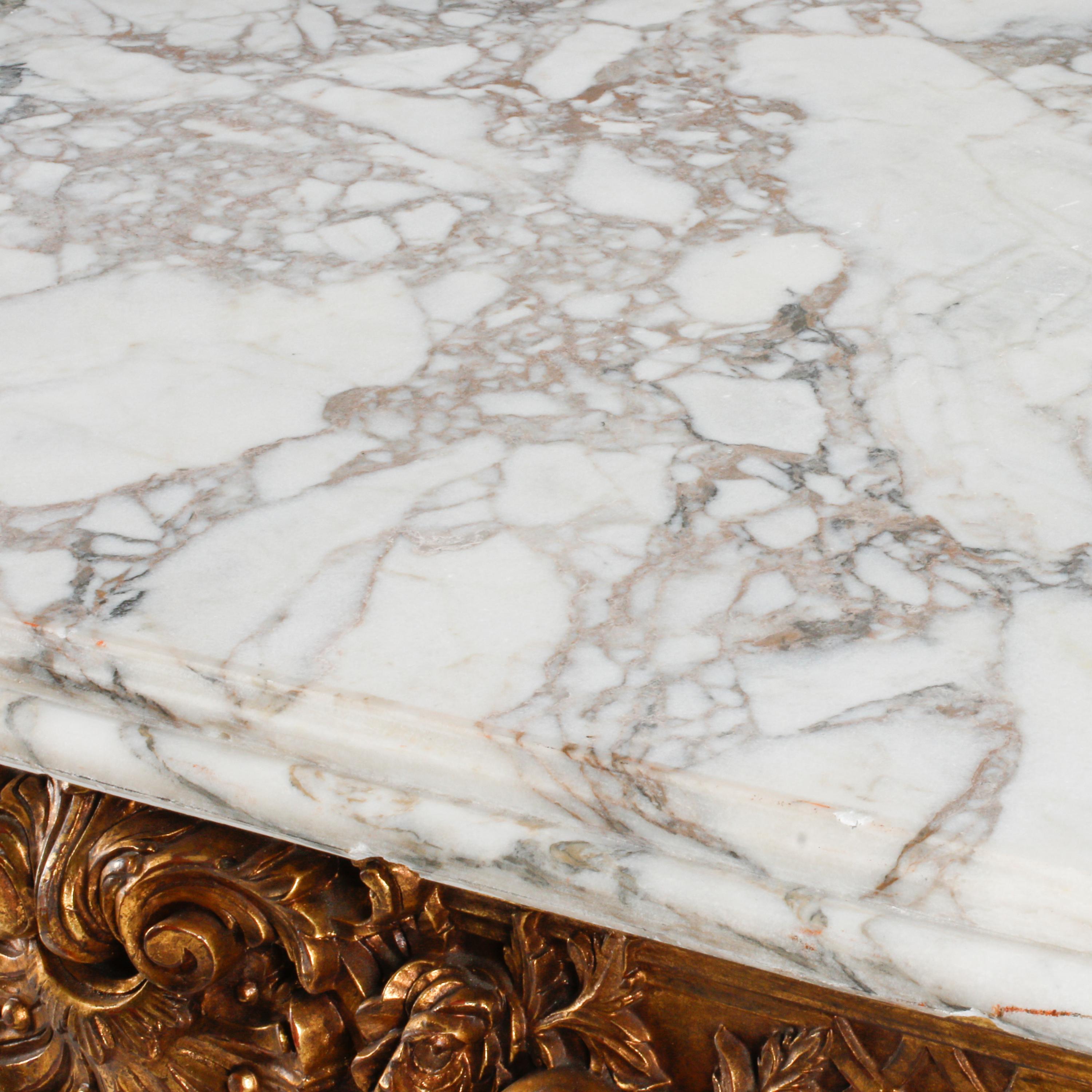 A Large Louis XV Style Giltwood and Marble-Top Salon Table