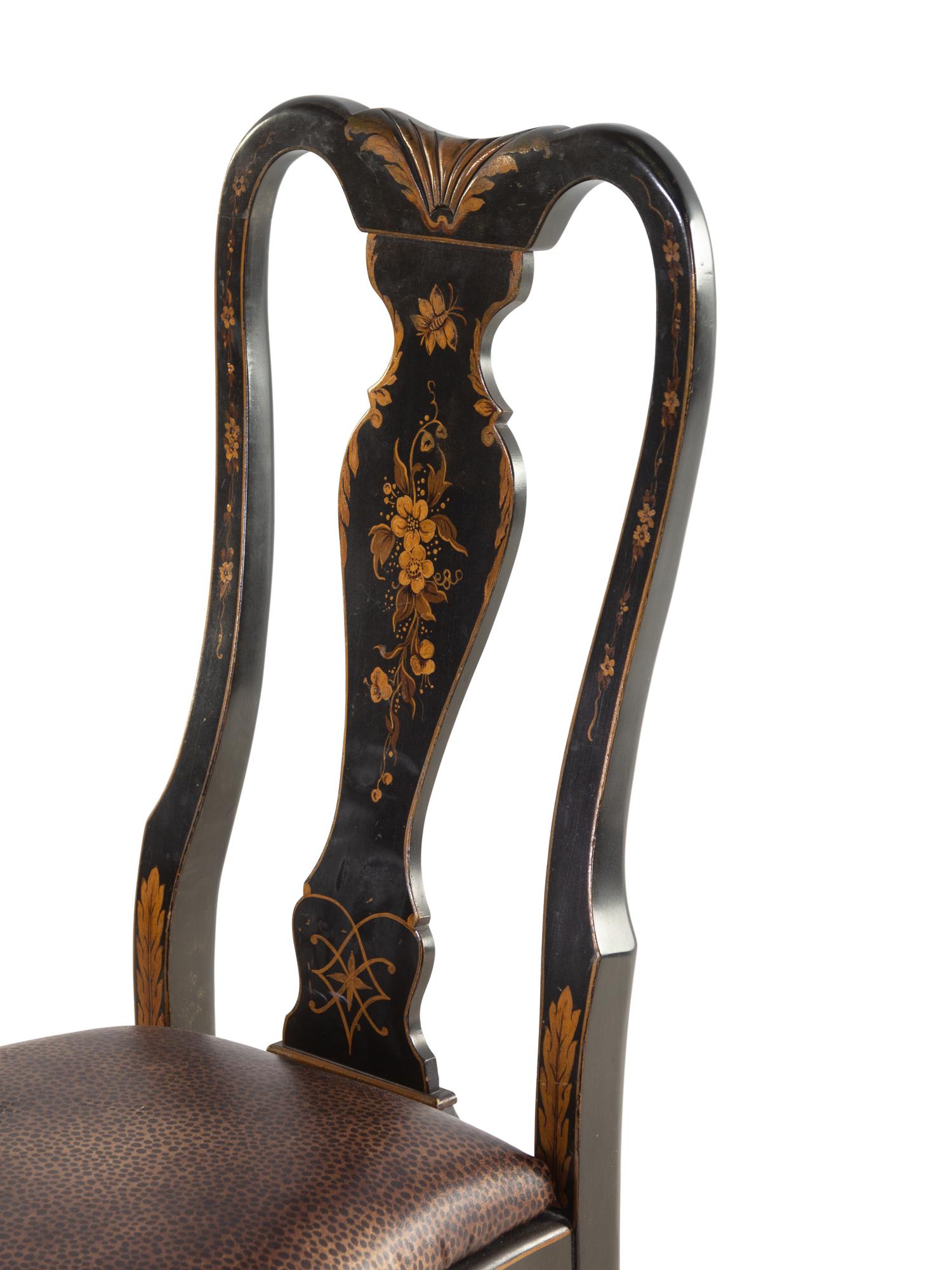 A Pair of Queen Anne Style Painted and Parcel-Gilt Side Chairs
