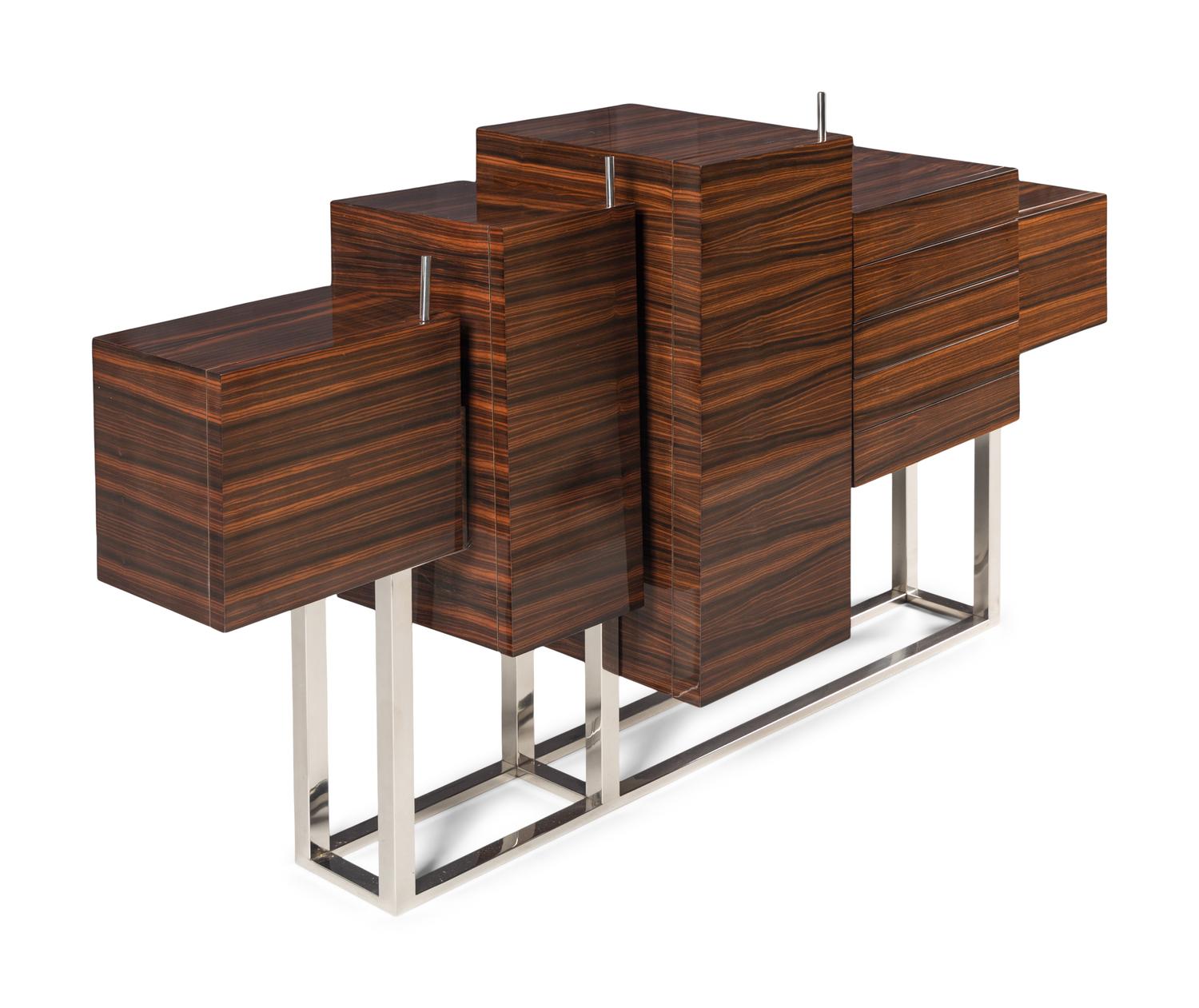 A Fermin Verdeguer for DARC Macassar Ebony and Chrome Brancusi Cabinet