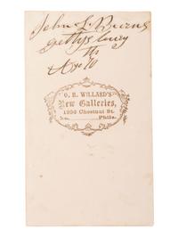 [CIVIL WAR]. BURNS, John L. (1793-1872). Autographed CDV. Philadelphia: O.H. Willard's New Galleries, n.d. [ca 1863].