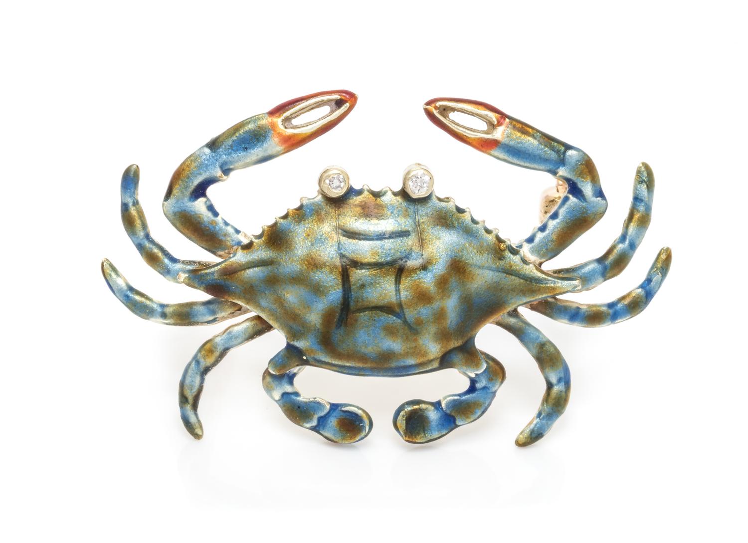 A 14 Karat Yellow Gold, Polychrome Enamel and Diamond Crab Brooch, 4.50 dwts.