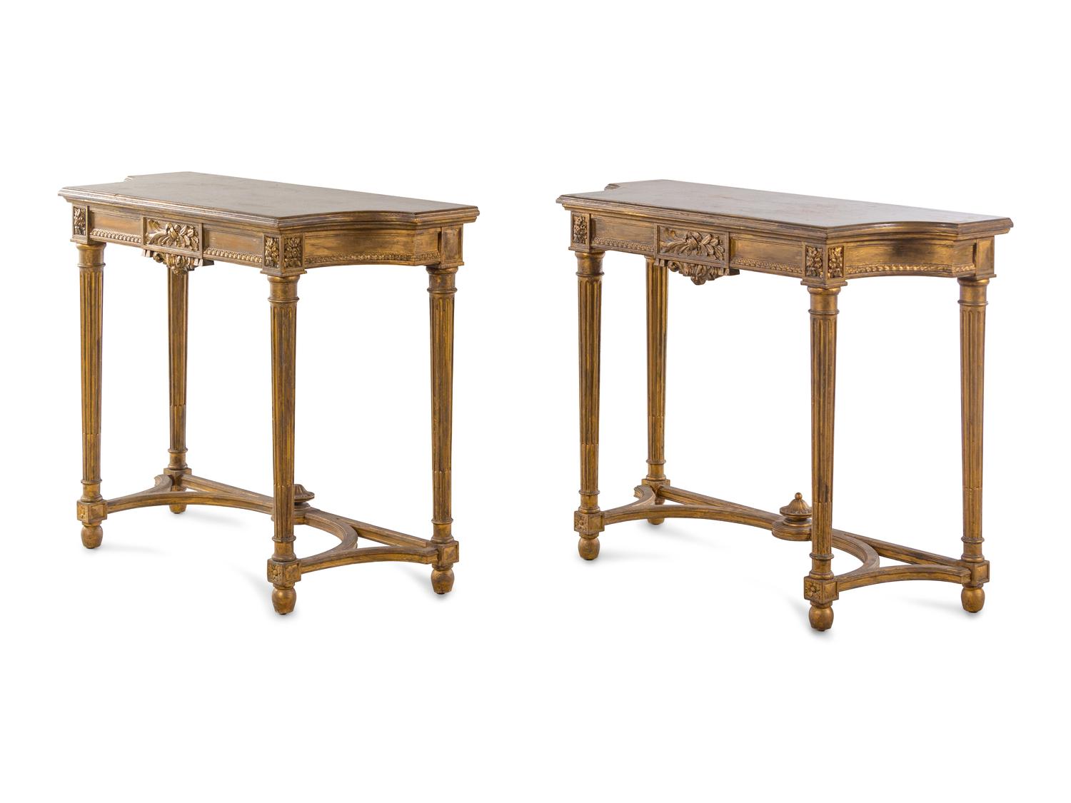 A Pair of Louis XVI Style Giltwood Console Tables