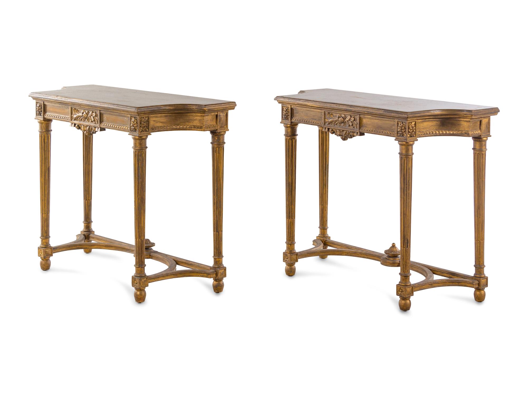 A Pair of Louis XVI Style Giltwood Console Tables