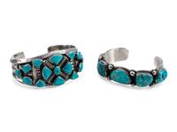 Pair of Navajo Silver and Turquoise Cuff Bracelets