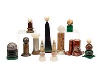 A Collection of Grand Tour Style Marble, Malachite and Rock Crystal Table Ornaments