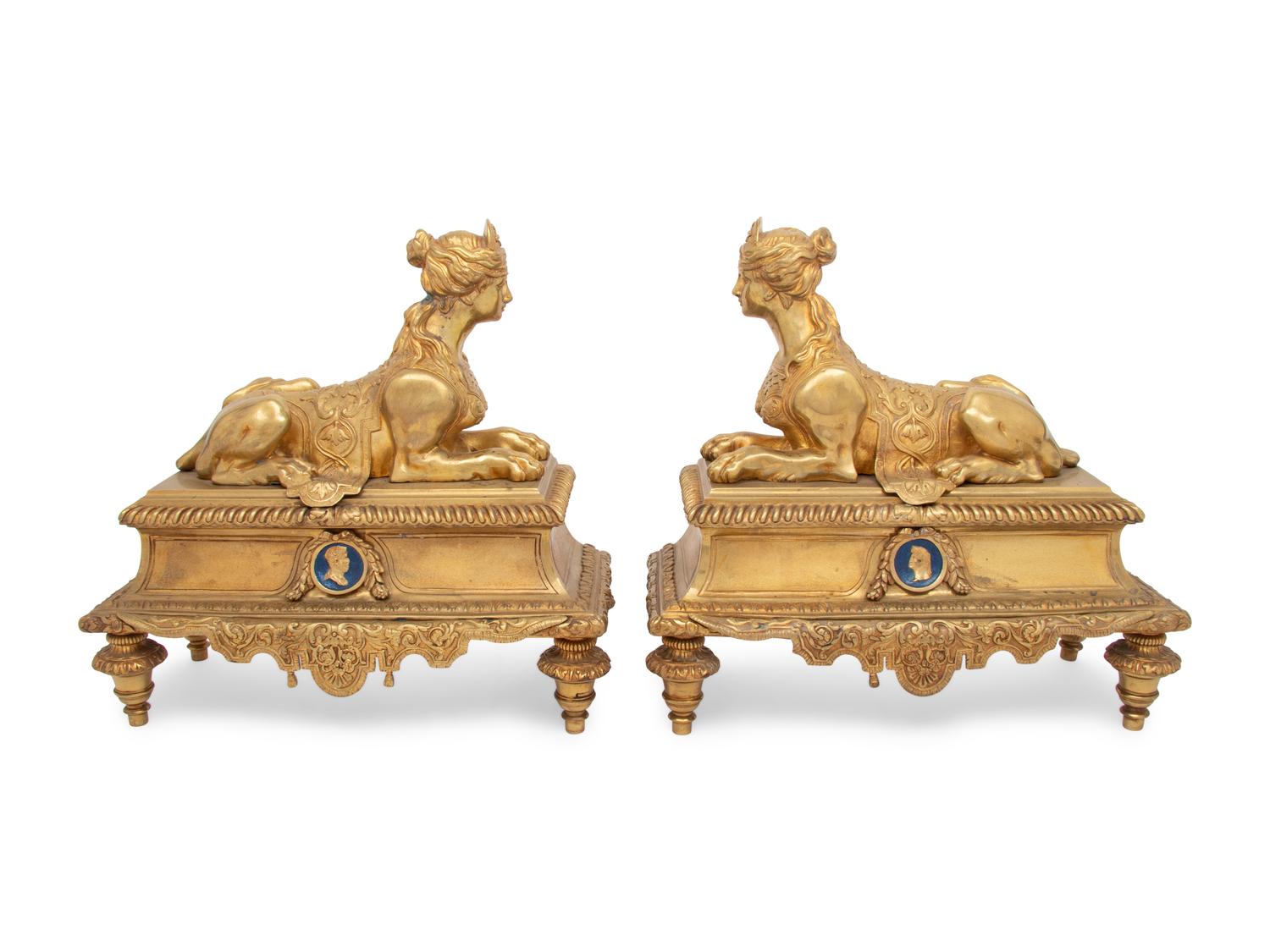 A Pair of Régence Style Gilt Bronze Chenets