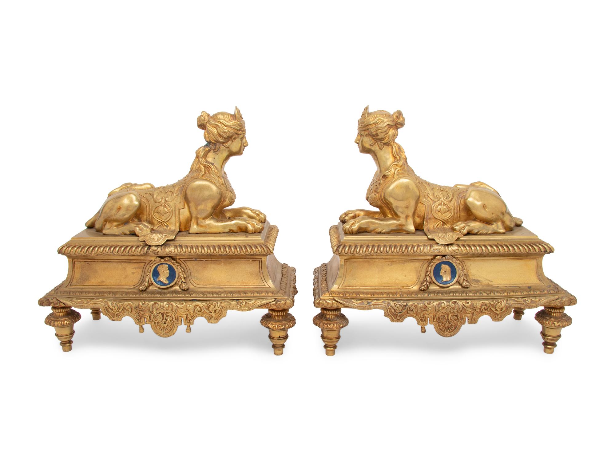 A Pair of Régence Style Gilt Bronze Chenets