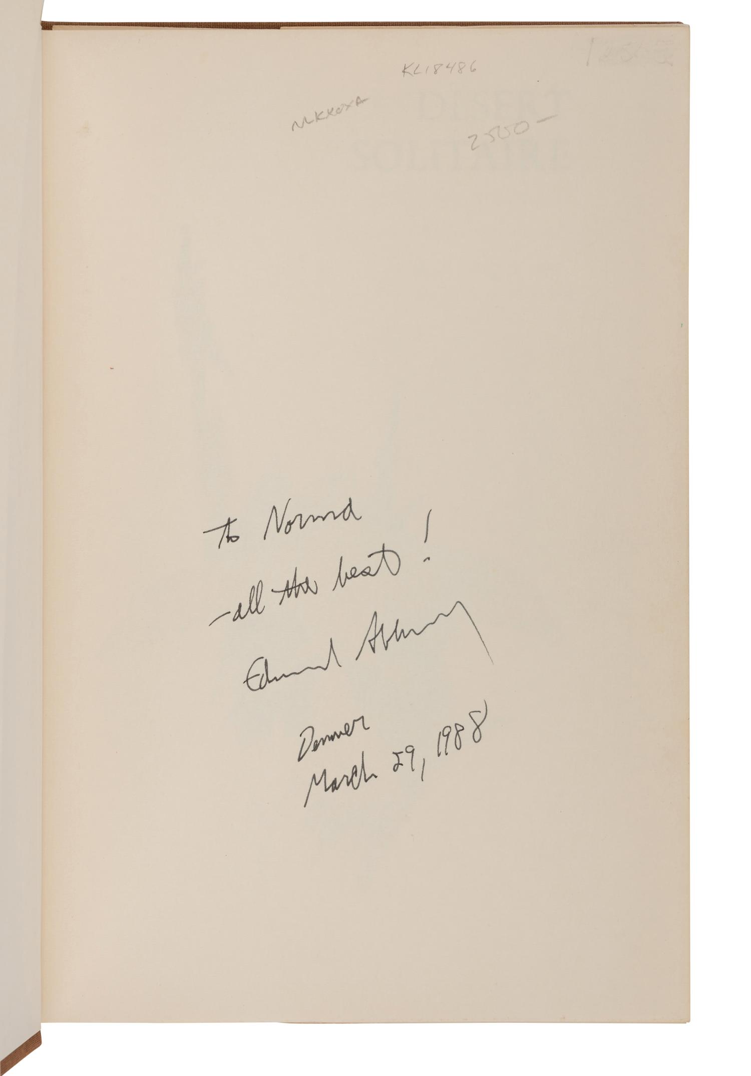 ABBEY, Edward (1927-1989). Desert Solitaire . New York: McGraw-Hill, 1968.