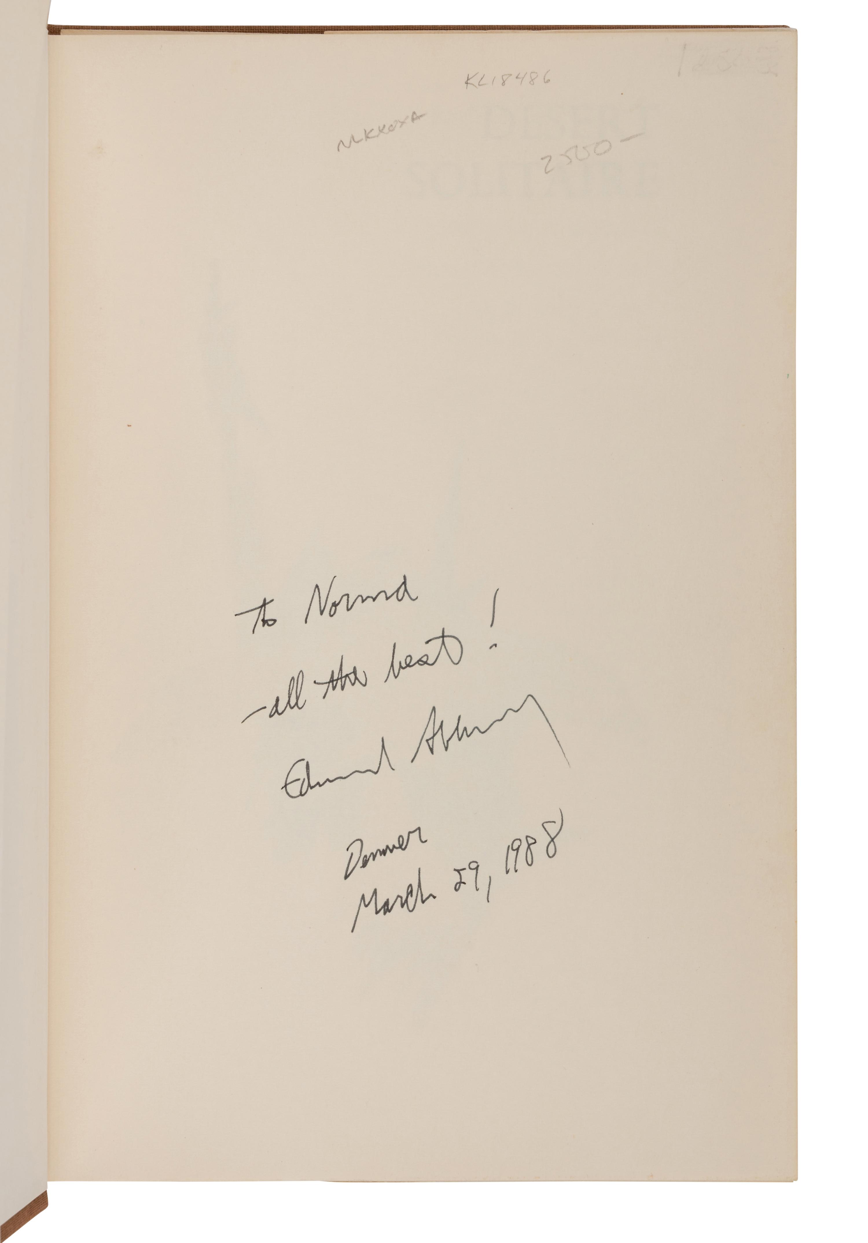 ABBEY, Edward (1927-1989). Desert Solitaire . New York: McGraw-Hill, 1968.