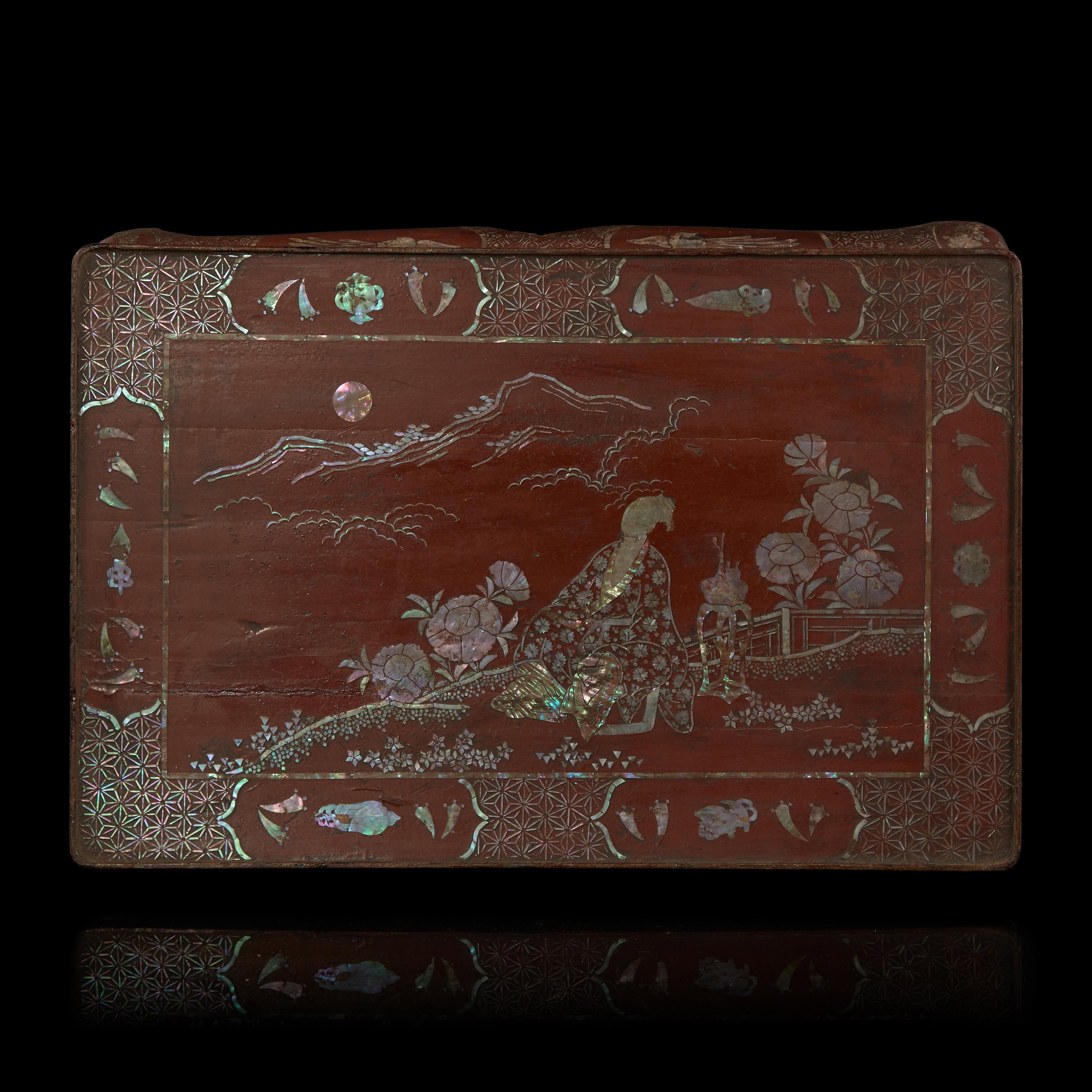 A Japanese Mother-of-Pearl Inlaid Dark Brown Lacquer Rectangular Stand, Edo Period