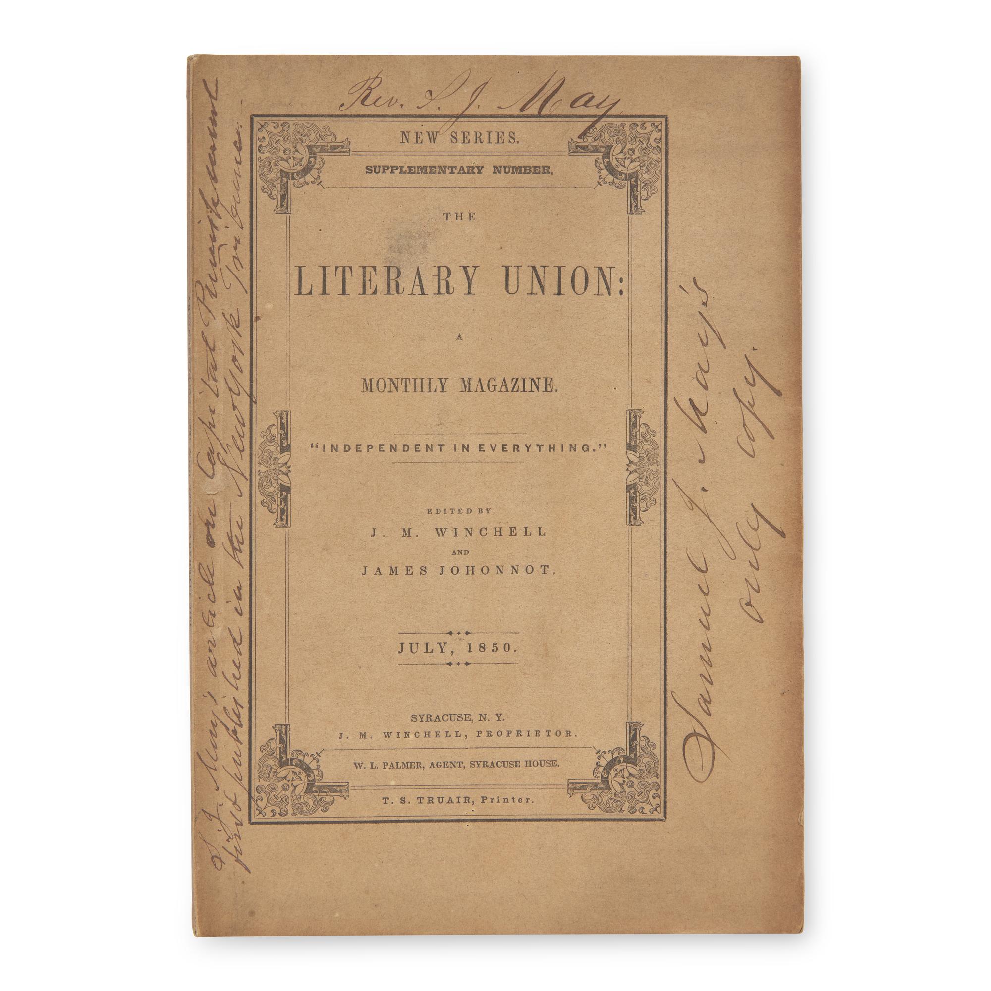 [Americana] [May, Samuel J.] The Literary Union: A Monthly Magazine