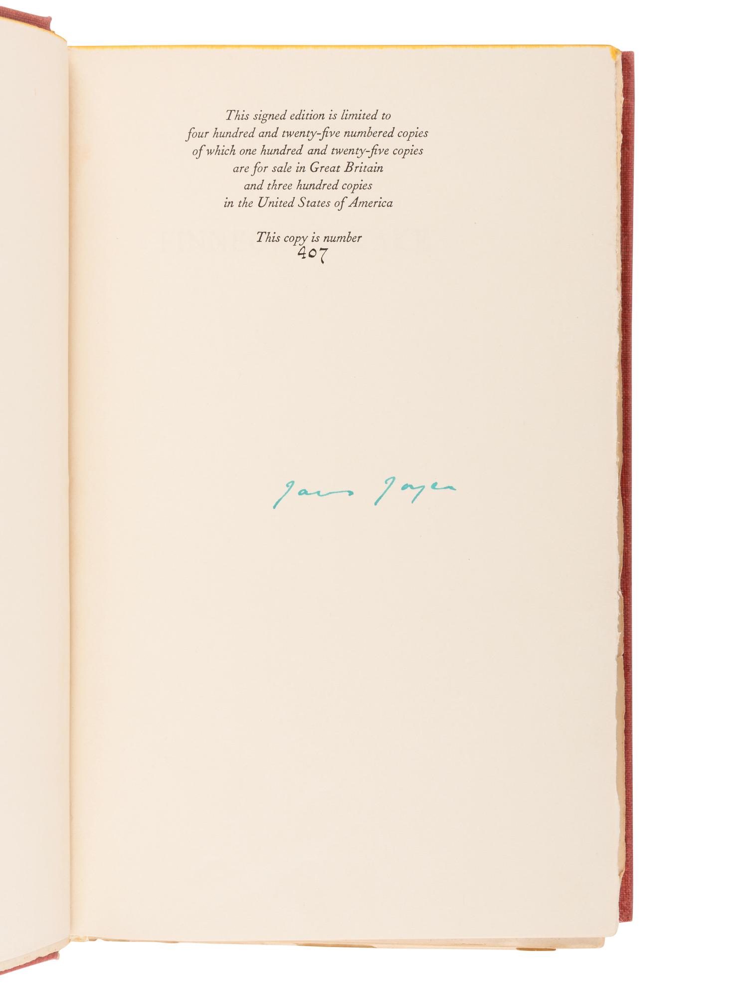 JOYCE, James (1882-1941). Finnegans Wake . London: Faber, 1939.