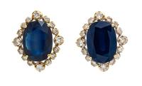 A Pair of Gold, Sapphire and Diamond Earrings, 6.10 dwts.