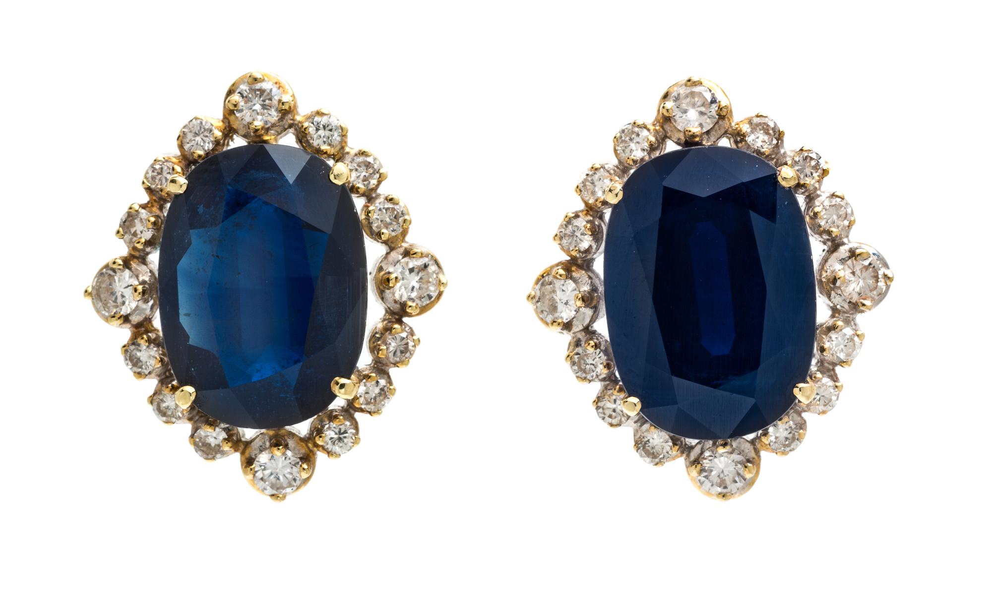 A Pair of Gold, Sapphire and Diamond Earrings, 6.10 dwts.