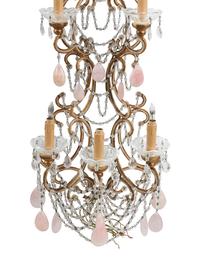 A Pair of Large Italian Neoclassical Style Cut Glass and Rose Quartz Six-Light Sconces