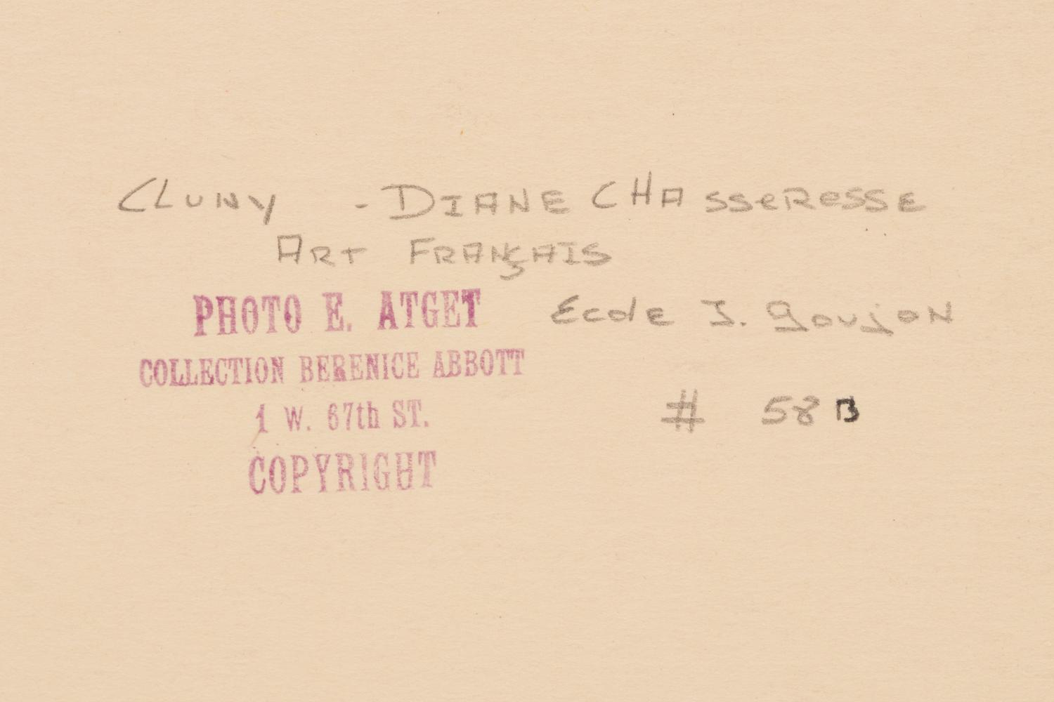 A group of six photographs depicting early 20th Century Parisian architectural details (Saints-Gervais-et-Protais, 1903-1904; Ambassade d'Autriche, 57 rue de Varenne, 1905; La Monnaie-quai Conti [5234], 1905-1906; Hôtel de Roquelaure, boulevard Saint-Germain, 246, 1905-1906; Hôtel de la Duchesse, de Narbonne, rue Varenne 45, 1907; [Cluny–Diane Chasseresse. Art Français. École J. Goujon], 1911)