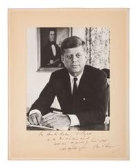 KENNEDY, John F. (1917-1963). Eisenstaedt, Alfred (1898-1995), photographer. Photograph signed ("John F. Kennedy") as President and inscribed in the margin to West Virginia Senator Robert C. Byrd (1917-2010). N.p., n.d. [ca 1961-63].