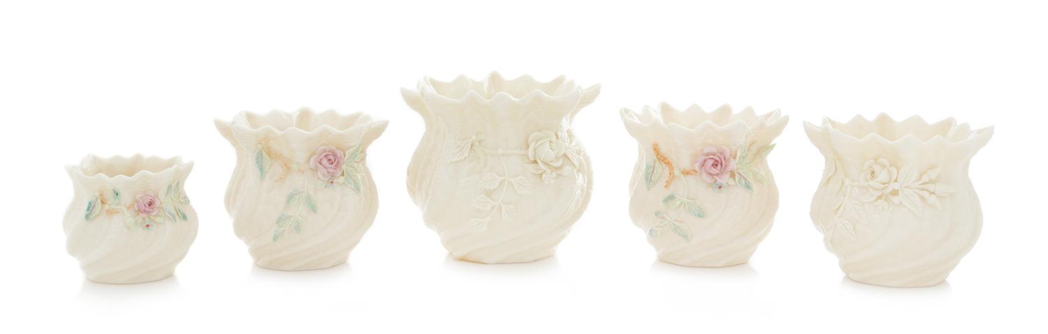 Five Belleek Vases Height of tallest 4 1/4 inches. — SIXTH GREEN MARK (1965-1980)